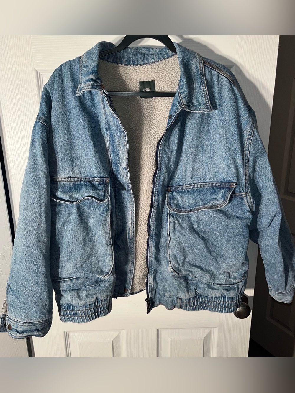 Wild Fable Sherpa Lined Denim Jacket Size Large L Full Zip Cotton